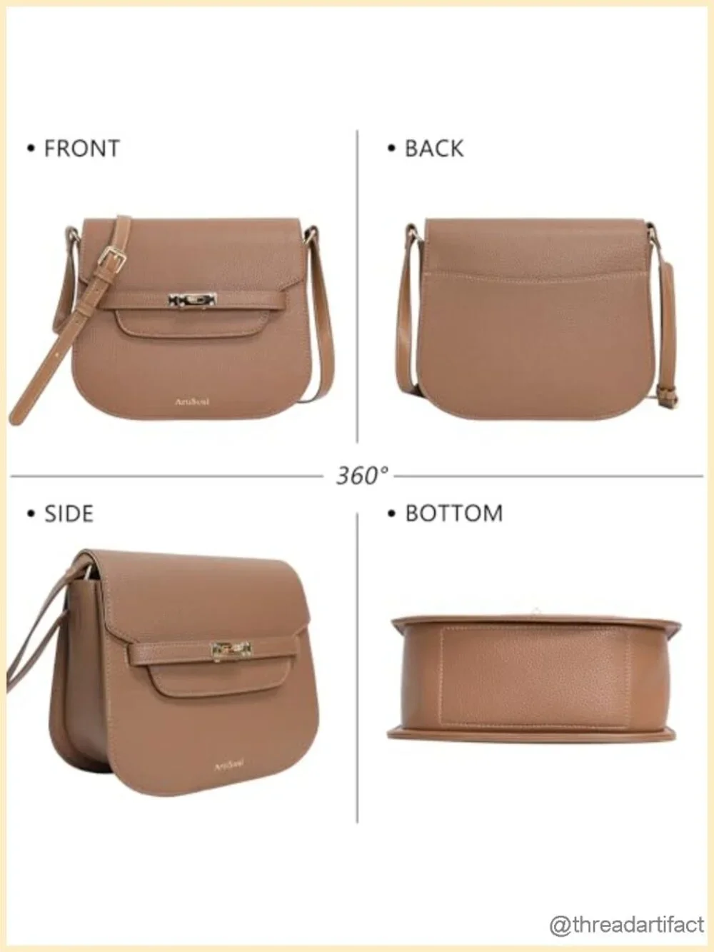 Pebbled Faux Leather Saddle Crossbody Bag with Turn-Lock Closure
